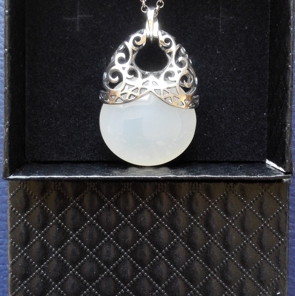 925 sterling silver pendant round white stone - Picture 3 of 4